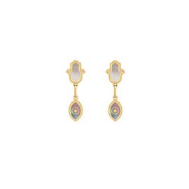 Karma and Luck Karma and Luck Boundless Joy Hamsa & Evil Eye Mother of Pearl Earrings