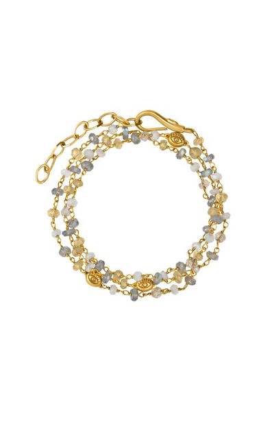 Karma and Luck Karma and Luck Citrine Labradorite Moonstone Gold Plated Wrap Women's Bracelet - Divine Happiness
