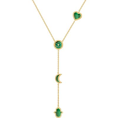 Karma and Luck Karma and Luck Enlightened Soul Malachite Multi-Symbol Gold Necklace