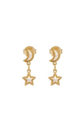 Karma and Luck Karma and Luck Ethereal Glow Rainbow Moonstone Moon & Star Gold Earrings