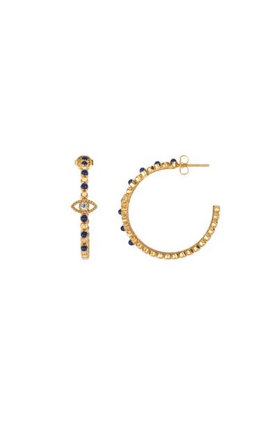 Karma and Luck Karma and Luck Evil Eye Lapis Gold Plated Women's Hoop Earrings - Truth Seeker