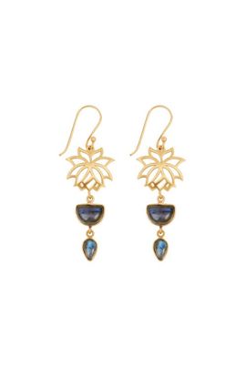 Karma and Luck Karma and Luck Gold Plated Lotus Charm Labradorite Women's Earrings - Subtle Movement