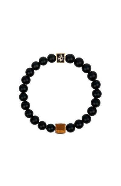 Karma and Luck Karma and Luck Men's Black Onyx Tiger’s Eye Beaded Bracelet