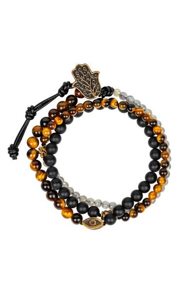 Karma and Luck Karma and Luck Men's Onyx Tiger’s Eye Labradorite Wrap Beaded Bracelet - Ultimate Prosperity