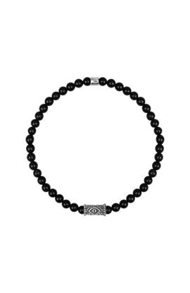 Karma and Luck Karma and Luck Men's Sterling Silver Evil Eye Charm Black Onyx Beaded Bracelet Stress Soother