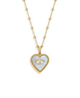 Karma And Luck Karma and Luck Nurturing Energy Mother of Pearl Heart & Evil Eye Gold Necklace