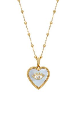 Karma and Luck Karma and Luck Nurturing Energy White Mother of Pearl Heart & Evil Eye Gold Necklace
