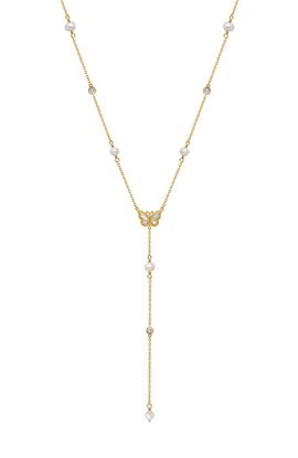 Karma and Luck Karma and Luck Pearl Rainbow Moonstone Butterfly Gold Women's Lariat Necklace -