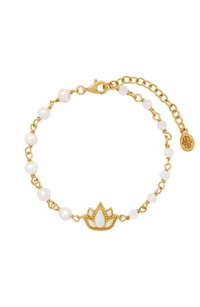 Karma and Luck Karma and Luck Rainbow Moonstone Lotus Gold Plated Women's Chain Bracelet