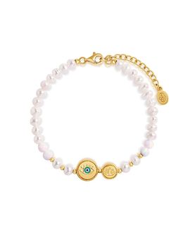 Karma And Luck Karma and Luck Serene Protection Pearl Evil Eye Lotus Bracelet