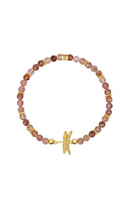 Karma and Luck Karma and Luck Strawberry Quartz Gold Dragonfly Charm Beaded Women's Bracelet - Purposeful Life
