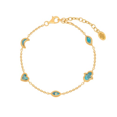 Karma and Luck Karma and Luck Turquoise Multi Symbol Women's Gold Chain Bracelet - Abundant Clarity
