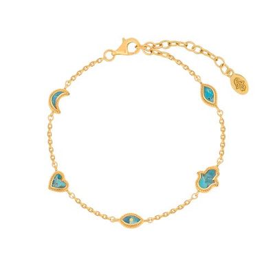 Karma and Luck Karma and Luck Turquoise Multi Symbol Women's Gold Chain Bracelet - Abundant Clarity