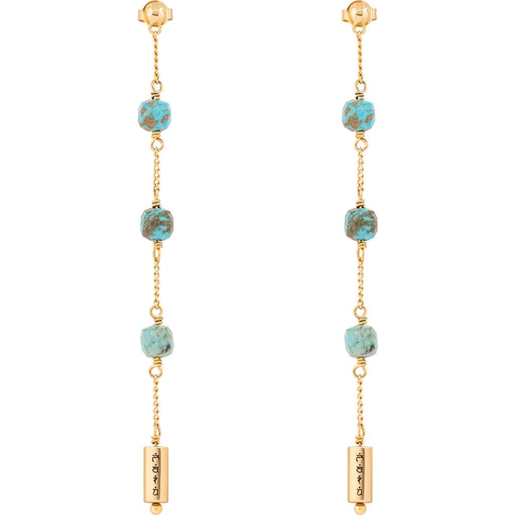 Karma and Luck Karma and Luck Women's Turquoise Mantra Gold Plated Drop Earrings - Serene