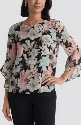 KASPER KASPER Blurred Floral Print Clip Dot Top