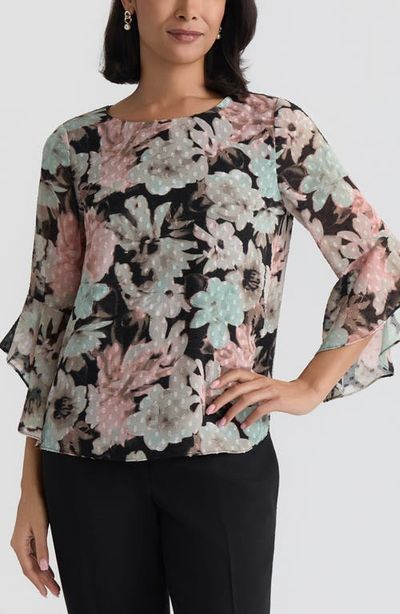 KASPER KASPER Blurred Floral Print Clip Dot Top
