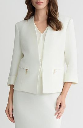 KASPER KASPER Collarless Zip Pocket Blazer