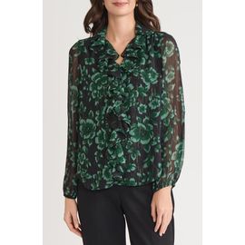 KASPER KASPER Floral Metallic Ruffle Chiffon Top