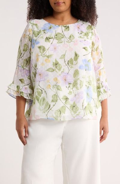 KASPER KASPER Floral Print Ruffle Sleeve Shirt