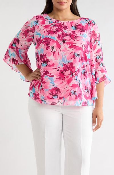 KASPER KASPER Floral Print Ruffle Top