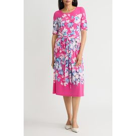 KASPER KASPER Floral Shirred Tie Belt Dress