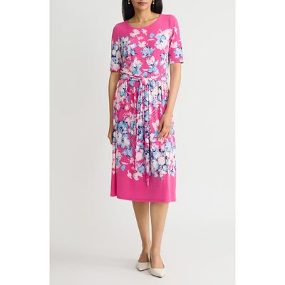 KASPER KASPER Floral Shirred Tie Belt Dress