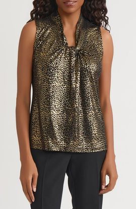KASPER KASPER Metallic Leopard Knot Front Sleeveless Top