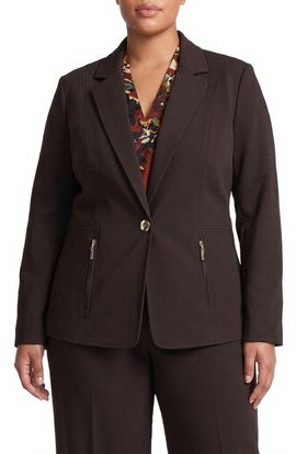 KASPER KASPER One-Button Blazer with Zip Pockets