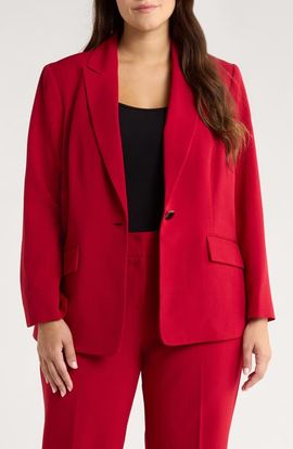 KASPER KASPER Peak Lapel One-Button Blazer