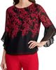 KASPER KASPER Ruffle Sleeve Clip Dot Chiffon Top - 1