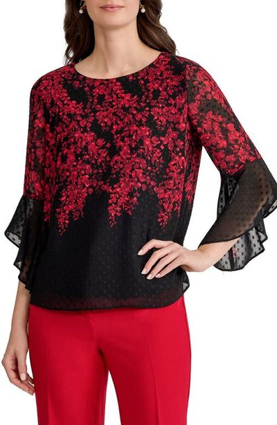 KASPER KASPER Ruffle Sleeve Clip Dot Chiffon Top