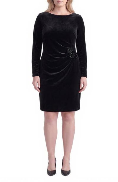 KASPER KASPER Side Pleat Velvet Long Sleeve Sheath Dress