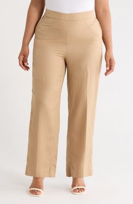 KASPER KASPER The Audrey Pull-On Straight Leg Linen Blend Pants