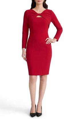 KASPER KASPER Twist Front Long Sleeve Sheath Dress