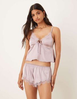 Kat The Label Kat The Label Sorrento satin lace shorts in mauve-Purple