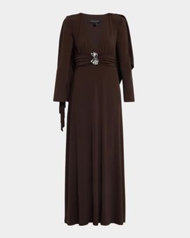 Kate Barton Aura Plunging Cape Jersey Maxi Dress
