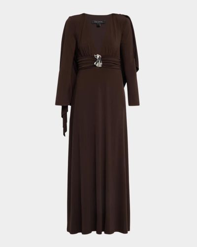 Kate Barton Aura Plunging Cape Jersey Maxi Dress