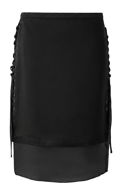 Kate Hundley Kate Hundley Exclusive Overlay LaceUp Silk Midi Skirt