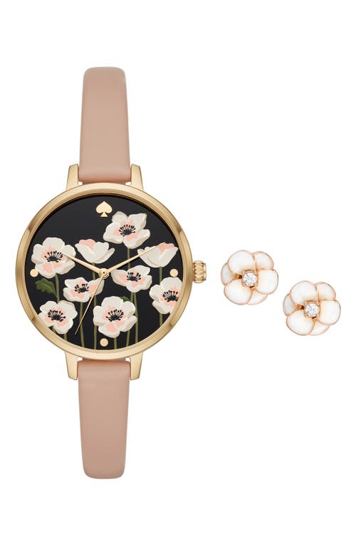 Kate Spade New York Kate Spade New York three-hand quartz leather strap watch & earrings set