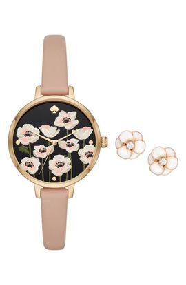 Kate Spade New York Kate Spade New York three-hand quartz leather strap watch & earrings set