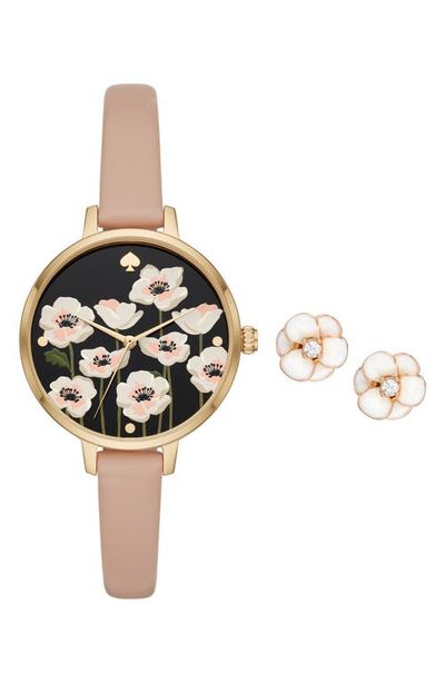 Kate Spade New York Kate Spade New York three-hand quartz leather strap watch & earrings set
