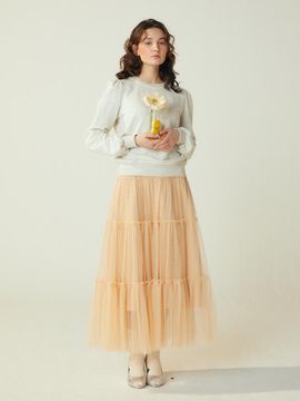 katiacho Cotton Tulle Long Skirt [Pink/White Beige]