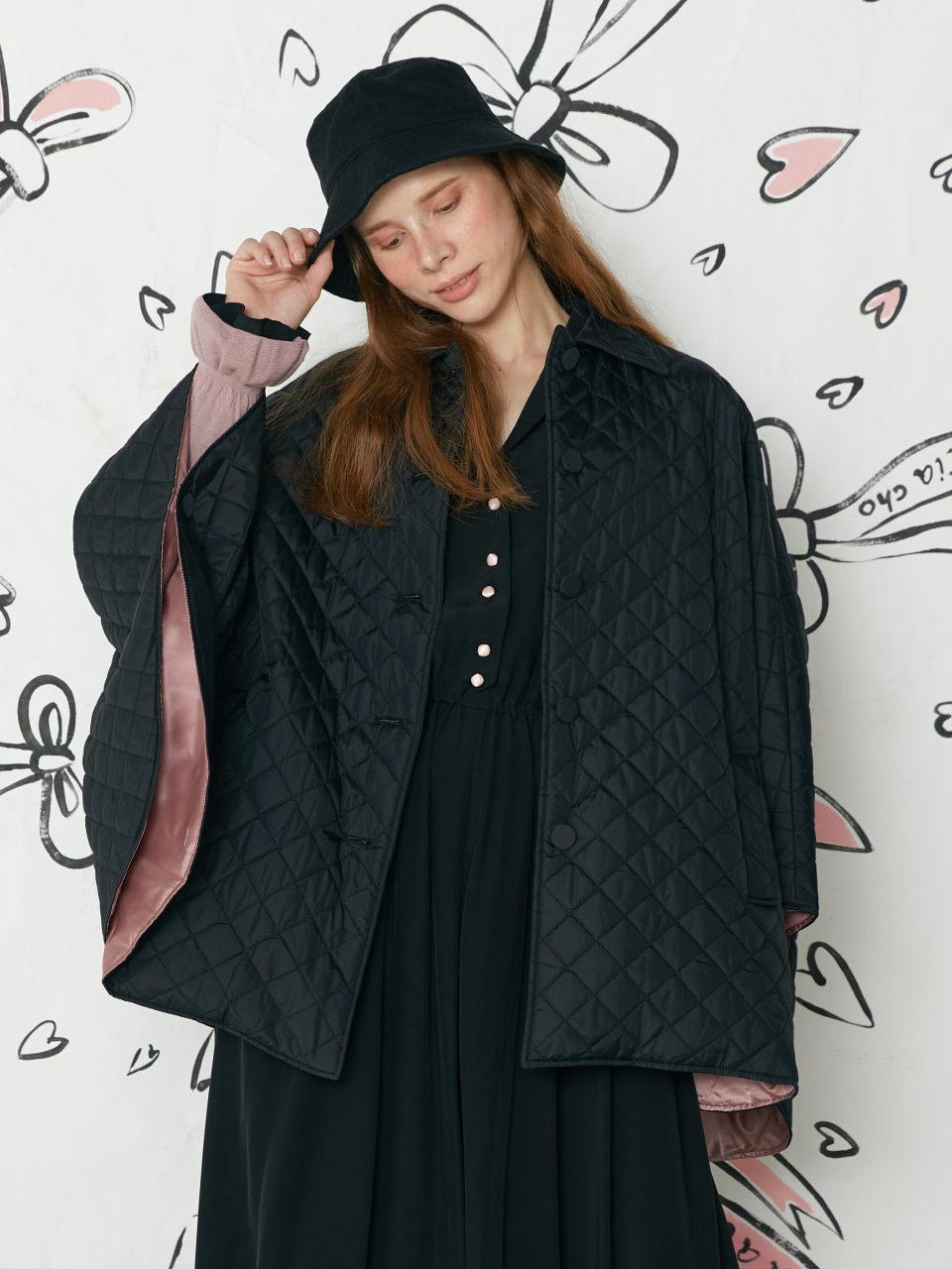 katiacho Diamond Quilted Manteau Chic Coat [Pink/Black]
