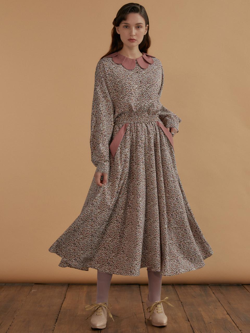 katiacho Flower Wide Full Skirt [Pink/Brown]