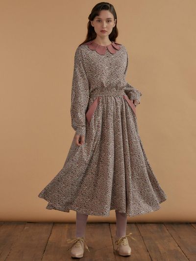 katiacho Flower Wide Full Skirt [Pink/Brown]