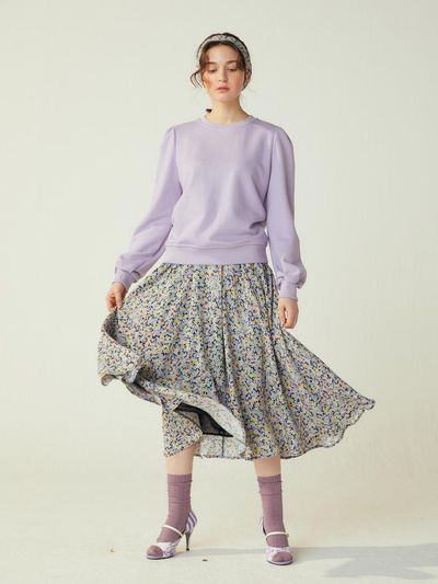 katiacho Frill Wide Full Violet Flower Skirt [Pink]