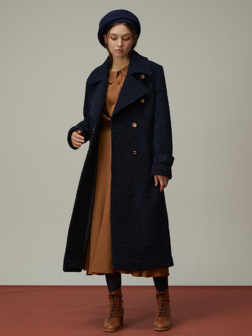 katiacho katiacho Alpaca Boucle Long Coat [Blue Black]