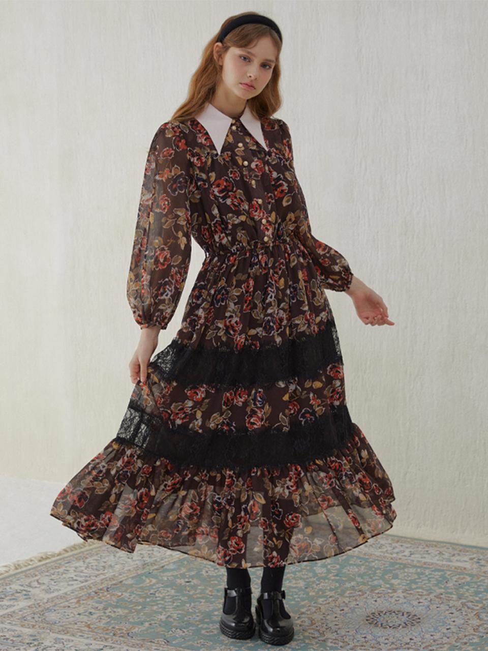 katiacho Katiacho Black Label Lace Flower Dress [Brown]