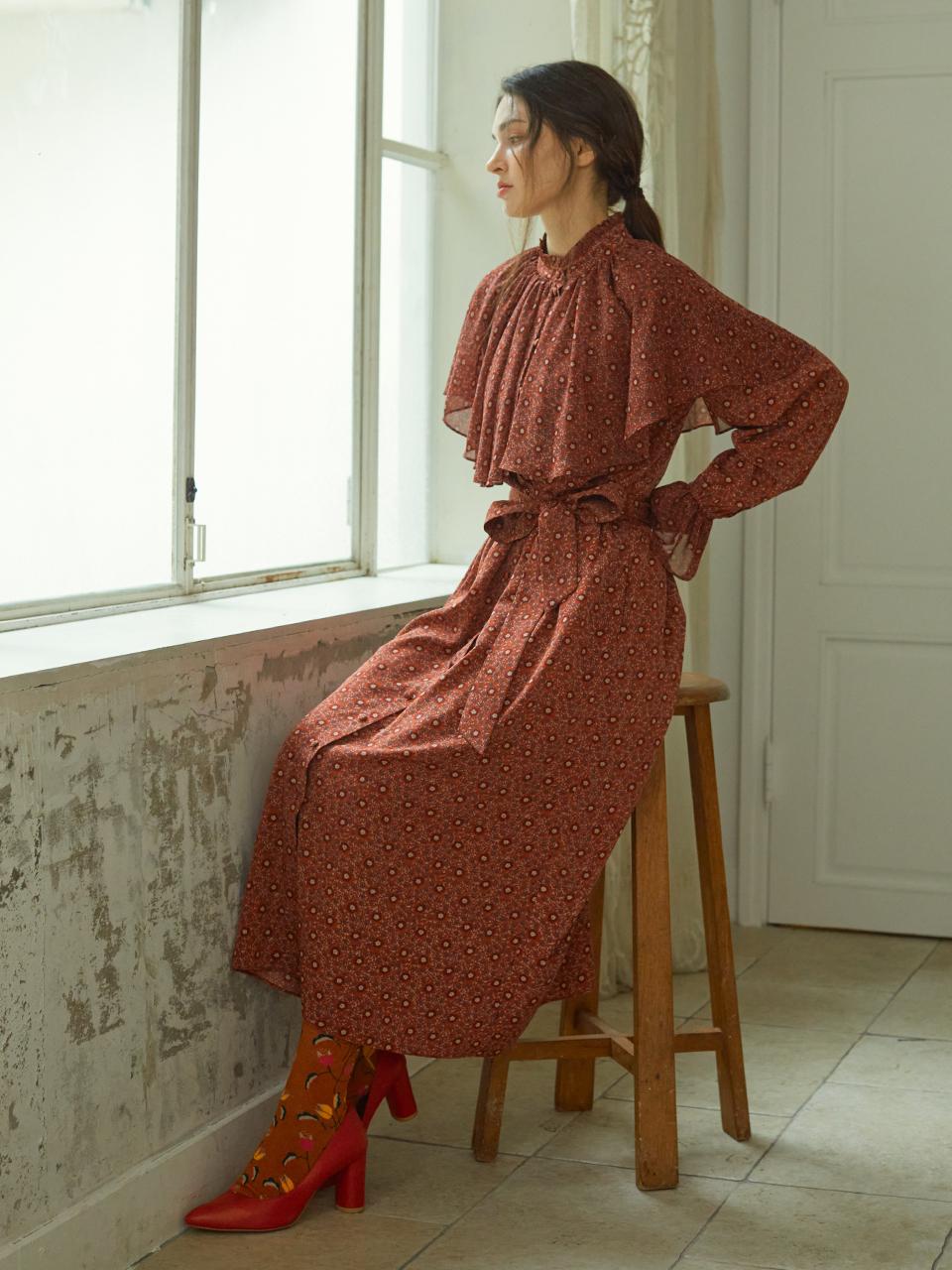 katiacho Katiacho Cape Romantic Dress [Pink/Orange Brown]