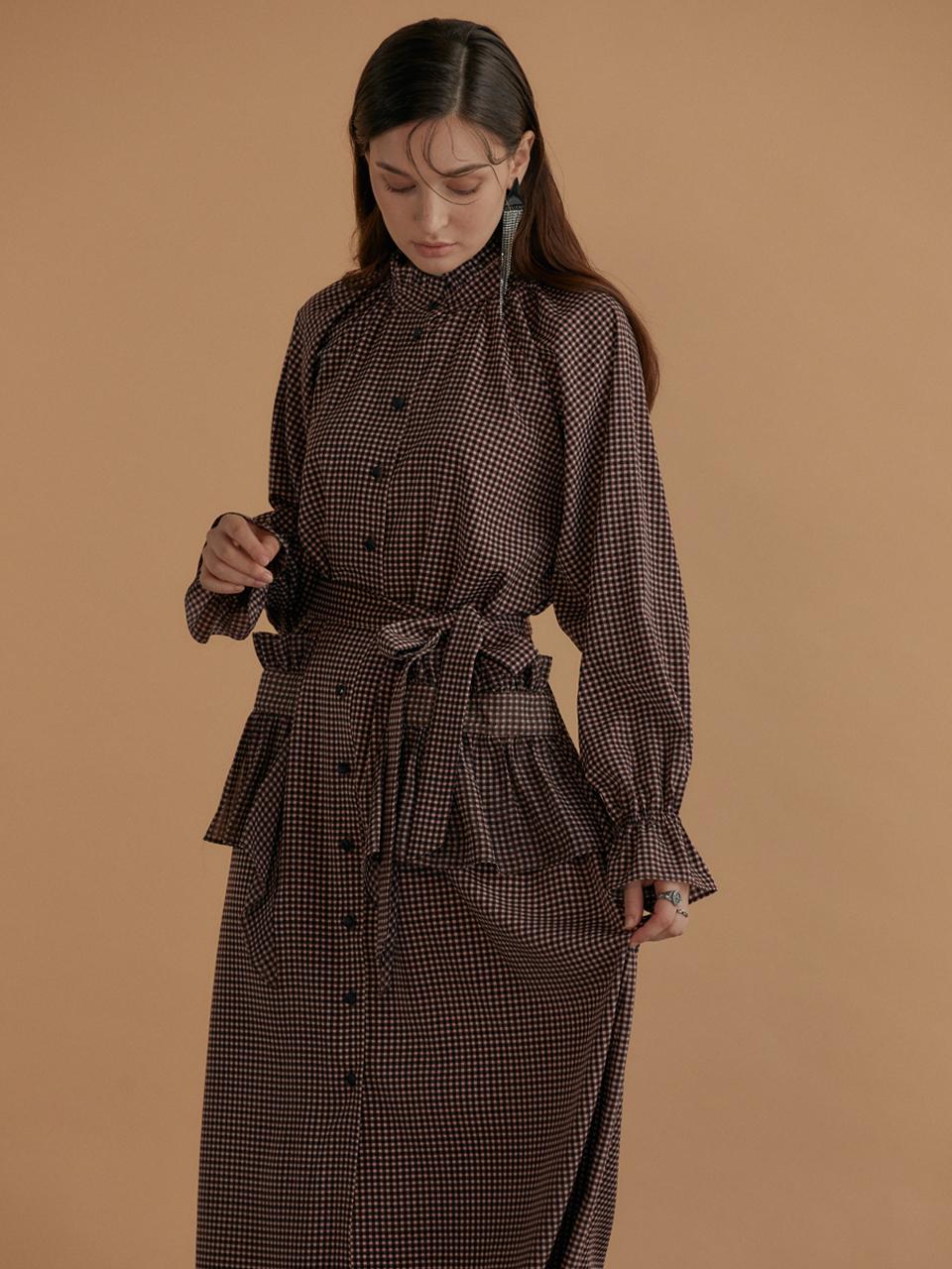 katiacho Katiacho Check Ruffle Long Dress [Pink]